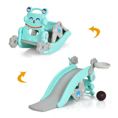 Hivvago 4-in-1 Toddler Slide And Rocking Horse Playset With Basketball Hoop-pink In Blue