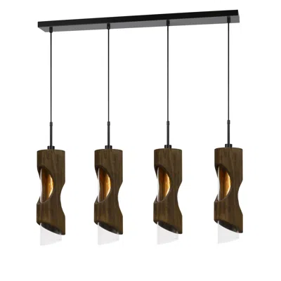 Hivvago 4 Light Metal Frame Pendant Fixture With Wooden And Glass Shades, Brown