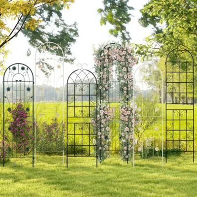 Hivvago 4 Pack 71 X 20 Inches Metal Garden Trellis For Climbing Plants-green In Black