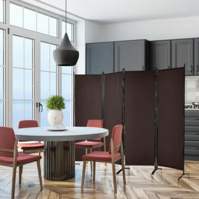 Hivvago 4-panel Room Divider With Steel Frame-brown