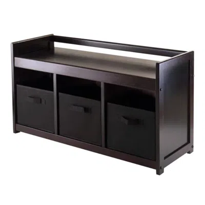 Hivvago 4-pc Storage Bench With 3 Foldable Fabric Baskets Espresso And Black