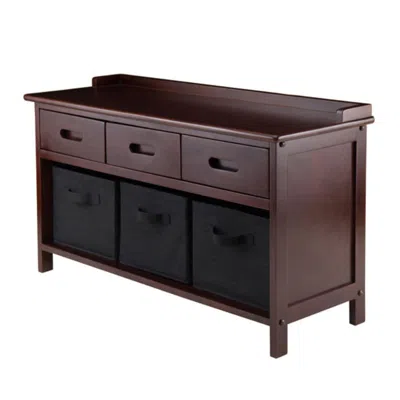 Hivvago 4-pc Storage Bench With 3 Foldable Fabric Baskets Walnut And Black