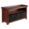 Hivvago 4-pc Storage Bench With 3 Foldable Fabric Baskets Walnut And Black
