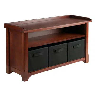 HIVVAGO 4-PC STORAGE BENCH WITH 3 FOLDABLE FABRIC BASKETS WALNUT AND BLACK