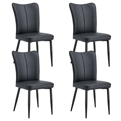 Hivvago 4 Pcs Faux Leather Upholstered Curved Back Dining Chairs With Metal Base - Black
