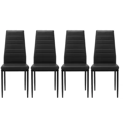 Hivvago 4 Pcs Modern Vertical Design Dining Kitchen Chair Pu Leather With Metal Legs - Black