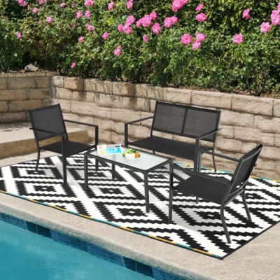 Hivvago 4 Pcs Patio Furniture Set Sofa Coffee Table Steel Frame Garden-gray In Blue