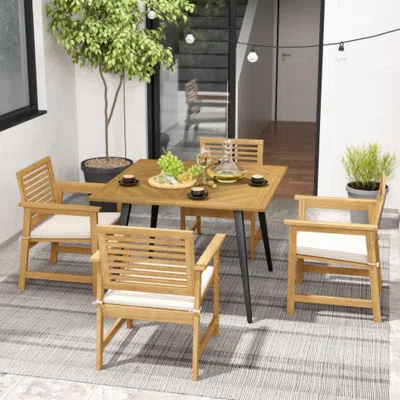 Hivvago 4-person Acacia Wood Outdoor Dining Table For Garden Poolside And Backyard In Brown