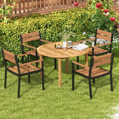 Hivvago 4-person Large Round Outdoor Dining Table In Brown