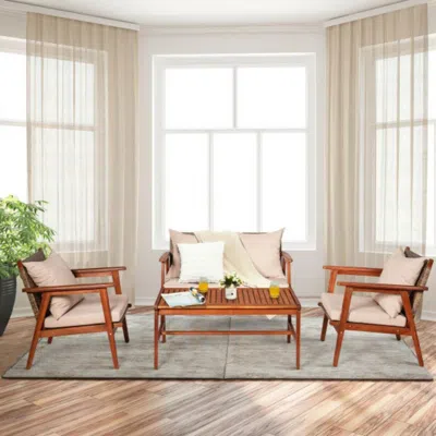 Hivvago 4 Piece Acacia Wood Patio Rattan Furniture Set-navy