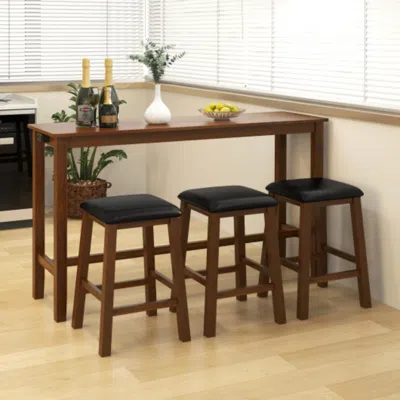 Hivvago 4-piece Bar Table Set Counter-height Table And 3 Pvc Leather Upholstered Bar Stools-brown