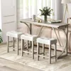 Hivvago 4-piece Bar Table Set With Power Outlet And Upholstered Saddle Seat Stools-grey And Beige
