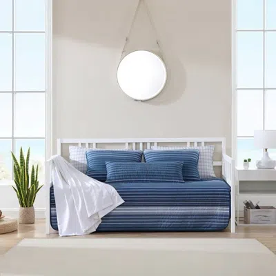 Hivvago 4 Piece Coastal Blue Navy White Stripes Cotton Daybed Cover Bedding Set