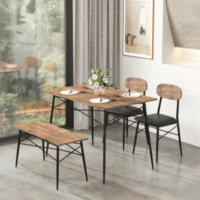 Hivvago 4 Piece Dining Table Set With Bench And 2 Chairs-brown