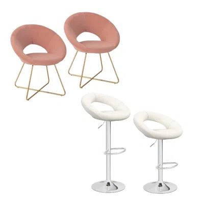 Hivvago 4-piece Kitchen & Dining Bundle: Modern Velvet Accent Chair (set Of 2) + Height Adjustable Bar Stool