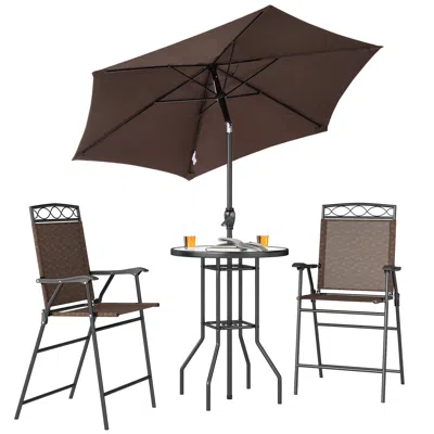 Hivvago 4-piece Outdoor Bar & Dining Set With Umbrella In Pink