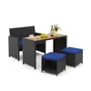 Hivvago 4 Piece Outdoor Dining Set With Wood Topped Dining Table Rattan Loveseat Chair And 2 Ottomans-navy