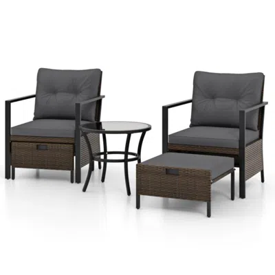 Hivvago 4 Piece Outdoor Furniture Set With Glass Topped Coffee Table-black In Gray