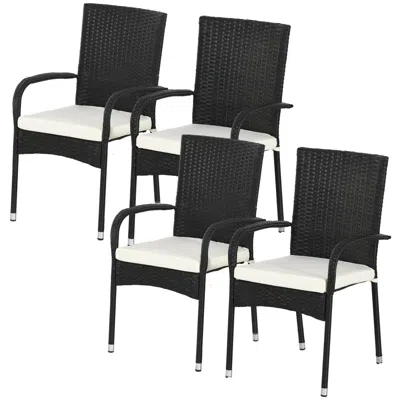 Hivvago 4-piece Outdoor Rattan Dining Chair Set With Cushions In Black
