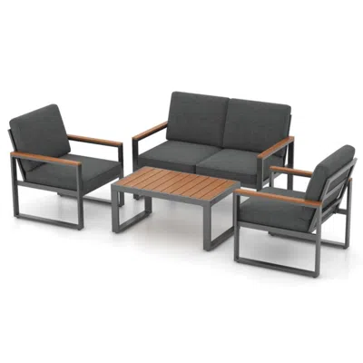 Hivvago 4 Piece Patio Aluminum Furniture Set With Armrests And Tabletop-gray