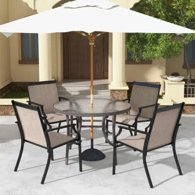Hivvago 4 Piece Patio Dining Chairs Large Outdoor Chairs With Breathable Seat And Metal Frame-blue In White