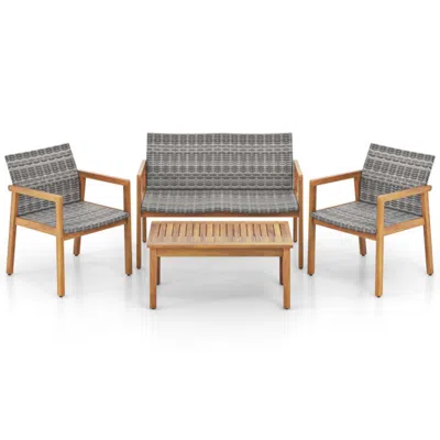 Hivvago 4-piece Patio Furniture Set With Loveseat Single Chairs And Coffee Table In Gray