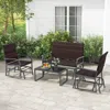 Hivvago 4 Piece Patio Gliding Set Wicker Swing Glider Furniture Set All Weather Witrh Tempered Glass Coffee 