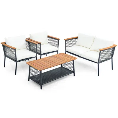 Hivvago 4 Piece Patio Rattan Furniture Set With 2-tier Coffee Table-white