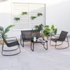 Hivvago 4 Piece Patio Rocking Set With Glass-top Table-black