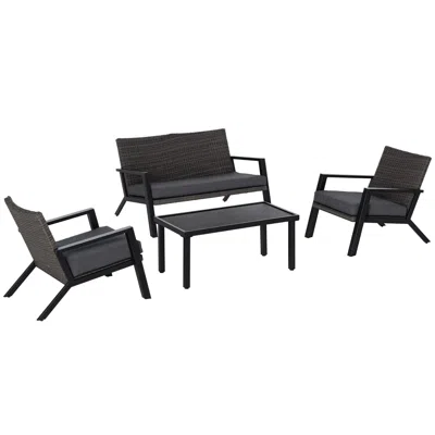 Hivvago 4-piece Patio Set With Chairs Loveseat Sofa And Table In Black