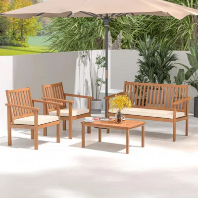 Hivvago 4 Piece Patio Wood Furniture Set Acacia Wood Sofa Set With Loveseat-gray In Brown