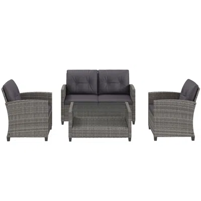 Hivvago 4-piece Wicker Patio Set With Cushions And Coffee Table In Gray