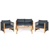 Hivvago 4 Pieces Acacia Wood Outdoor Patio Furniture Set With Cushions In Blue