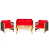Hivvago 4 Pieces Acacia Wood Outdoor Patio Furniture Set With Cushions In Red