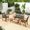 Hivvago 4 Pieces Acacia Wood Patio Conversation Table And Chair Set With Hand Woven Rope