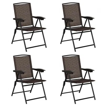 Hivvago 4 Pieces Folding Dining Chairs With Steel Armrests And Sling Back In Brown