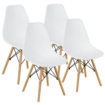 Hivvago 4 Pieces Modern Armless Dining Chair Set With Wood Legs-white