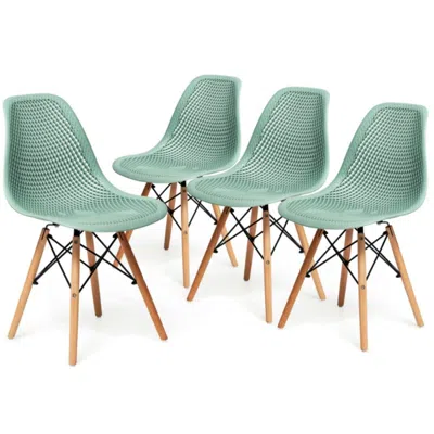 Hivvago 4 Pieces Modern Plastic Hollow Chair Set With Wood Leg-green In Black