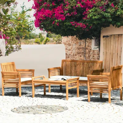Hivvago 4 Pieces Outdoor Acacia Wood Sofa Furniture Set In Brown
