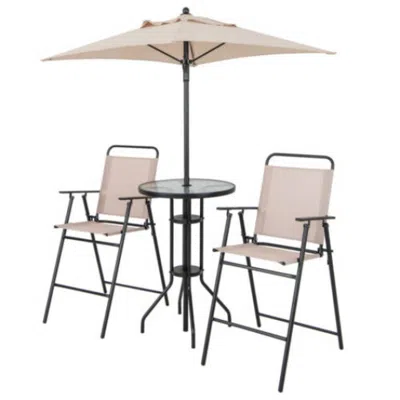 Hivvago 4 Pieces Outdoor Bar Set With Umbrella-beige In Neutral