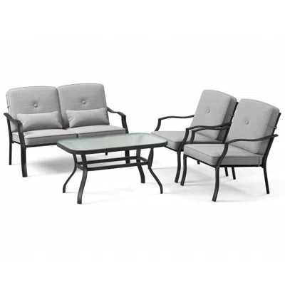 Hivvago 4 Pieces Outdoor Conversation Set With Seat Back Cushions And Waist Pillows In Gray