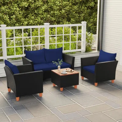 Hivvago 4 Pieces Outdoor Conversation Set With Storage Coffee Table-navy In Gray