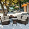 Hivvago 4 Pieces Outdoor Cushioned Rattan Furniture Set-black