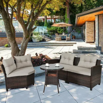 Hivvago 4 Pieces Outdoor Cushioned Rattan Furniture Set-black In Gray