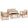 Hivvago 4 Pieces Outdoor Patio Pe Wicker Conversation Bistro Set With Acacia Wood Frame-brown