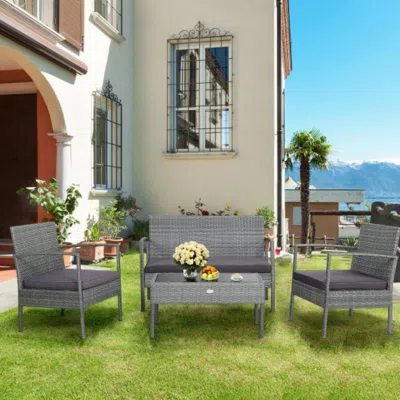 Hivvago 4 Pieces Outdoor Rattan Conversation Set With Comfortable Cushion In Gray
