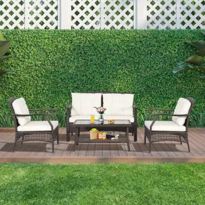 Hivvago 4 Pieces Outdoor Rattan Conversation Set With Protective Cover In Blue