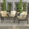 Hivvago 4 Pieces Outdoor Wicker Conversation Bistro Set With Soft Cushions And Tempered Glass Coffee Table-b