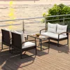 Hivvago 4 Pieces Patio Conversation Set With Acacia Wood Armrests And Tabletop And Cushions-white