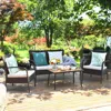 Hivvago 4 Pieces Patio Cushioned Wicker Conversation Set With Acacia Wood Tabletop